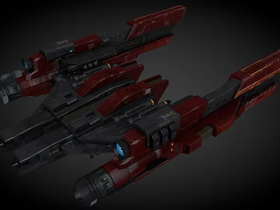 Futuristic Red Science Fiction Spaceships With Sleek Design And Blue Lights 3d model