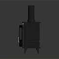 Modern Black Wood Stove With Chimney Glass Door And Compact Metal Structure Design