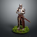 Silver Medieval Knight Armor Statue With Red Cape Standing On Green Grass 3d model
