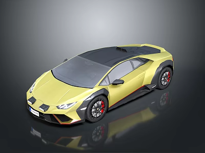 Yellow Sports Car With Black Roof Sleek Body And Red Accent Wheels 3d model