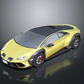 Yellow Sports Car With Black Roof Sleek Body And Red Accent Wheels