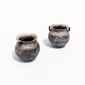 Two Vintage Handcrafted Ceramic Pots With Textured Surface Handles On White Background 3d model