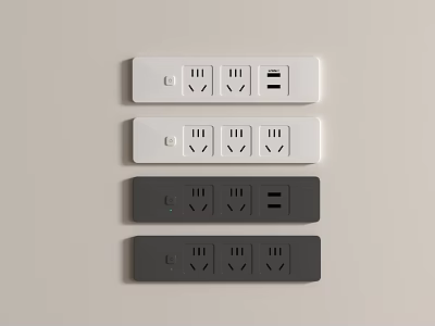 Modern White and Gray Wall Mounted Switch Panels with Multiple Sockets and USB Ports 3d model