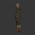 Post Apocalyptic Character Outfit With Hooded Brown Coat Mask Patched Pants And Brown Boots