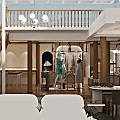 Modern Clothing Store Interior With Mannequins In Dresses And Wooden Display Racks
