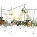 Outdoor Celebration Setup With WE LOVE YOU MOM Sign String Lights Greenery Canopy On Grass