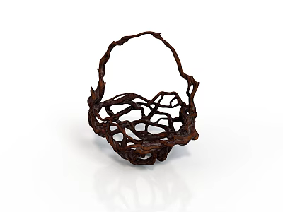 Handwoven Brown Storage Basket With Handle And Openwork Design For Household Use 3d model