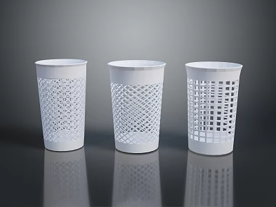 Three White Storage Baskets with Different Hollow Out Patterns for Home Organizing 3d model