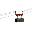 High Voltage Industrial Equipment With Electric Tower Suspended Cables And Black Container