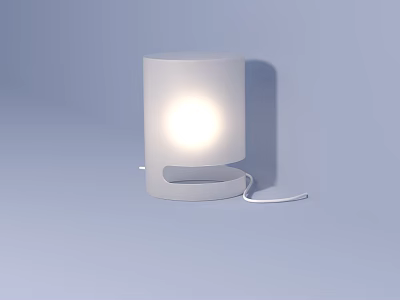 White Minimalist Table Lamp With Cylindrical Illuminated Shade Circular Base And Cord 3d model