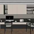 Modern Home Office Desk Interior With Two Chairs Computer Books Cabinets And Shelves