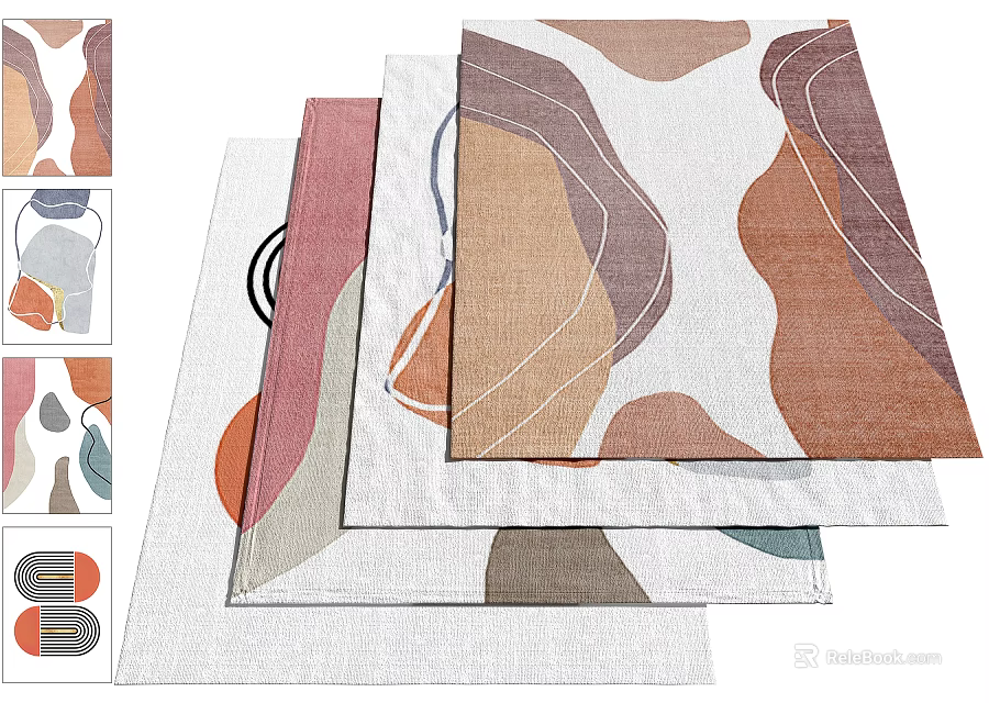 Modern Square Rug With Abstract Curved Patterns And Warm Neutral Tones 3d model 