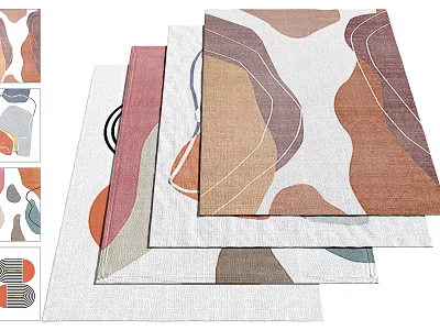 Modern Square Rug With Abstract Curved Patterns And Warm Neutral Tones 3d model