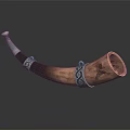 Handcrafted Wooden Musical Horn With Silver Decorative Bands And Carved Eagle Pattern