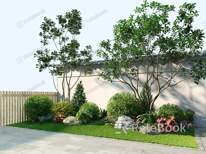 Grapefruit Tree Shrub Flower Mirror Combination Courtyard Greening Plant Configuration Simple Plant Configuration Shrub Ball Flower Mirror model