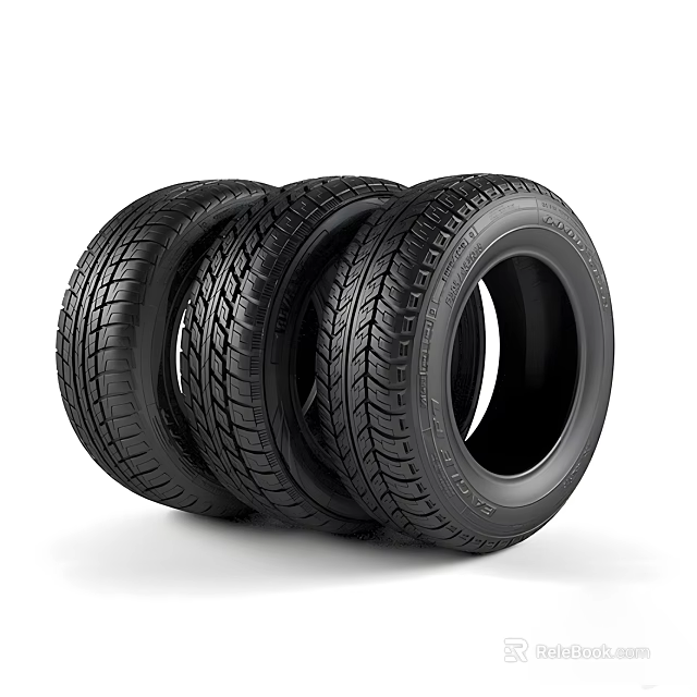 High Quality Three Stacked Tires With Detailed Tread Pattern On White Background 3d model 