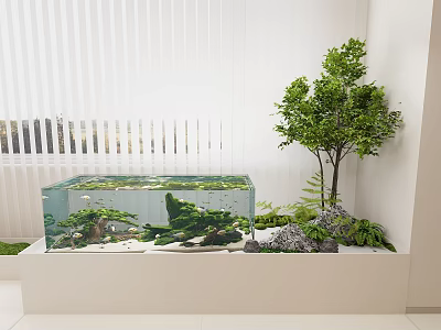 Aquarium Aquascape In Modern Interior With Plants Rocks And Tree 3d model