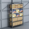 Industrial Storage Shelving Unit With Multiple Cardboard Boxes And Mandarin Crates