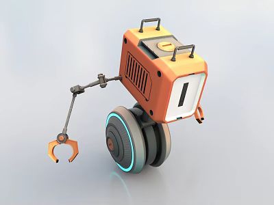 Modern Intelligent Machine With Orange Body Mechanical Arm And Blue Light Wheels 3d model