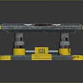 Blue Surface Platform with Red Dots Yellow Metallic Supports and Stable Metallic Base