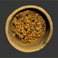Hand Carved Clay Bowl Sculpture With Ancient Textured Surface And Seeds Inside