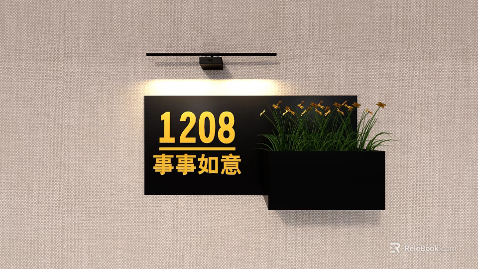 Decorative Wall Hanging Featuring 1208 Everything Goes Well Inscriptions Black Pot Green Plant Yellow Flowers 3d model 