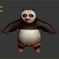 Animated Panda Game Movie Character With Black White Body Green Eyes And Striped Pants