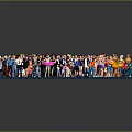 Crowd of Diverse People With Various Poses And Colorful Outfits On Blue Platform