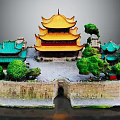 Ancient Chinese Architecture With Yellow Multi Tiered Roof Green Roof Buildings And Stone Walls