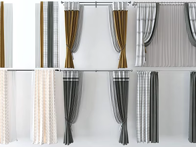 Various Colored Curtains With Neutral Tones And Elegant Hanging Designs For Home Decor 3d model