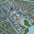 Modern Urban City Planning With Skyscrapers Water Bodies Green Spaces And Road Networks