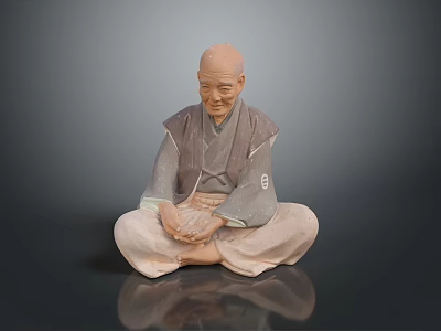 Bald Elderly Man Sitting Cross Legged In Traditional Robe With Hands Resting Lap 3d model