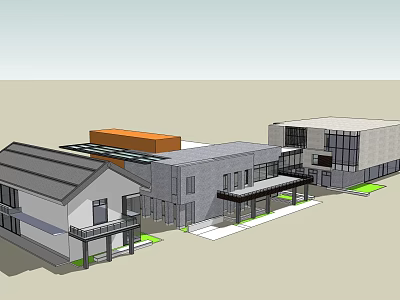 Modern Detached House With Gray Exterior Orange Structure Glass Windows And Terrace 3d model