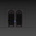 Arched Top Decorative Doors With Stained Glass And Ribbed Glass In Black Frames