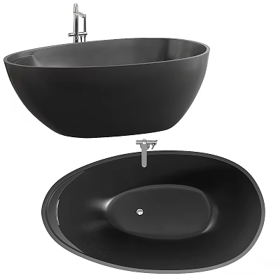 Sleek Black Freestanding Bathtub With Oval Shape And Chrome Faucet 3d model