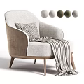 Modern Two Tone Fabric Leisure Chair With Wooden Legs Decorative Pillow And Striped Throw Blanket