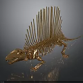 Artistic Golden Dinosaur Skeleton With Sailback Structure And Detailed Bone Design
