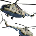 Olive Green Military Transport Helicopter With Multiple Round Windows And Landing Gear