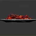 Colorful Spicy Meat Stir Fry With Carrots Onions Bell Peppers In Blue And White Plate