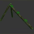 Modern Wooden Tripod Structure With Green Circular Components For Contemporary Decor