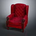 Classic Red Tufted Armchair With Carved Armrests And Wooden Legs