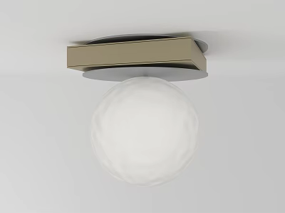 Modern Ceiling Light With Golden Rectangular Frame And White Spherical Glass Shade 3d model