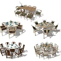 Stylish Wooden Dining Table Sets With Round Rectangular Tables And Matching Chairs 3d model