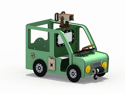 Green Electric Toy Car for Kids with Openable Door Steering Wheel and Headlights 3d model