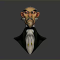 Cartoon Style 3D Male Character Sculpture With Exaggerated Facial Features Green Coat And Golden Badge