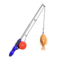 Fishing Rod with Blue Handle and Red Reel for Catching Orange Fish