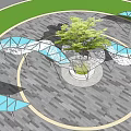 Modern Outdoor Canopy Pergola With Blue Membrane Roof White Columns And Central Green Tree