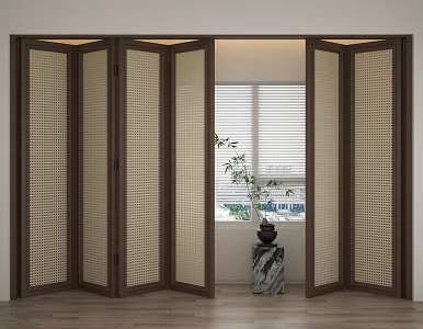 Quiet Folding Door Woven Log Folding Door 3d model