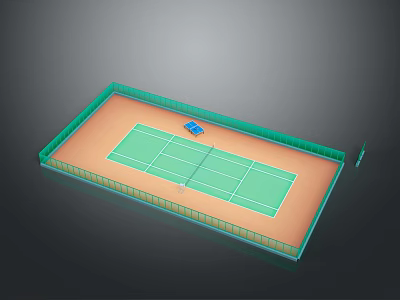 3D Model of Tennis Court With Green Fence Orange Surface and Net 3d model
