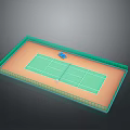 3D Model of Tennis Court With Green Fence Orange Surface and Net